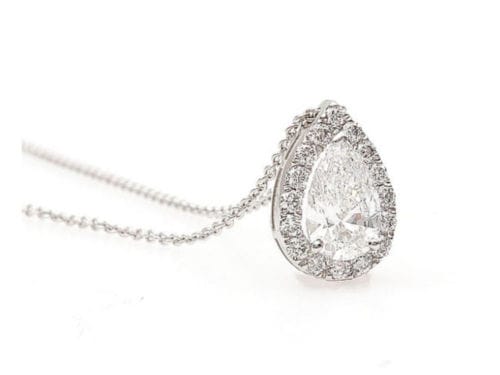1.08ct Diamond Pendant Pear Shape 18K Solid White Gold G Color SI2 Halo Style