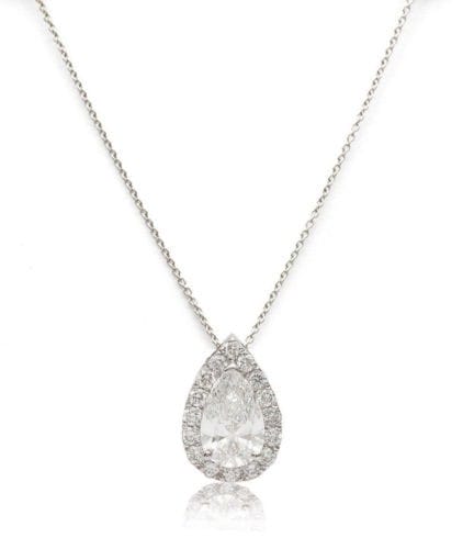 1.08ct Diamond Pendant Pear Shape 18K Solid White Gold G Color SI2 Halo Style - Image 3