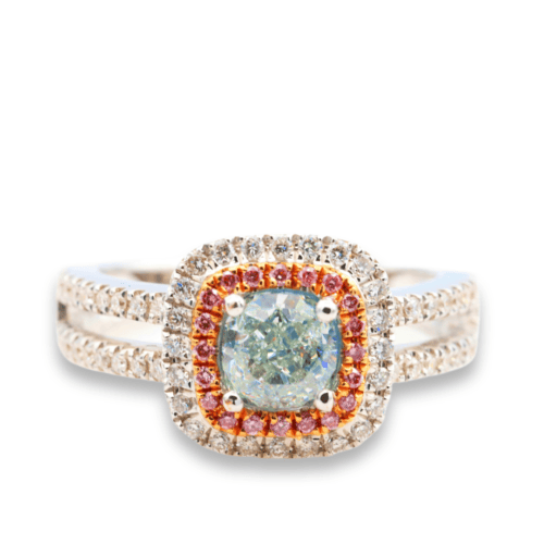 Light green fancy pink diamond ring